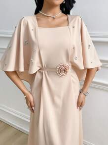 Modelyn Women's Simple & Fashionable Arabic Style Summer Dress Formal Dresses For Women Elegant - Apricot - View 3