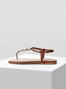 MOTF PREMIUM BROWN THONG STYLE COMFORTABLE FLAT SANDALS FOR CHRISTMAS - Brown - View 3