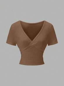 Calvaya Women's Solid V-Neck Short Sleeve Casual T-Shirt