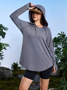 In My Nature Women's Plain Color Raglan Sleeve Casual Hooded Outdoor Sweatshirt Hiking Women Clothes - Grey - View 5