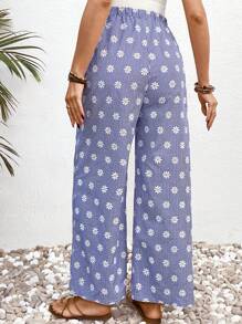 SHEIN Maternity Ditsy Floral Simple Style Casual Pants, Daily Wear - Blue - View 2