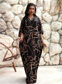 SHEIN Lady Abito elegante da donna a maniche corte con tagli, in stile kaftan, colorato e intrecciato, adatto per cerimonie, ufficio, viaggi e vacanze estive