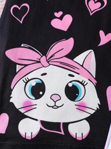 2 件套女孩夏季休闲甜美印花无袖修身腰连衣裙，适合居家和户外穿着 - 彩色 - 查看 4