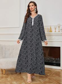Al Najma Elegant & Chic Color Block Panel Arabian Dress For Women, Arabian Dresses,Modest - Black - View 4