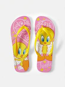 LOONEY TUNES X SHEIN Dép xỏ ngón PVC in họa tiết màu hồng dành cho nữ, thiết kế hình chú chim Tweety, thích hợp cho hoạt động ngoài trời, mặc hàng ngày, đi biển và đi nghỉ - Nhiều màu - Xem 6