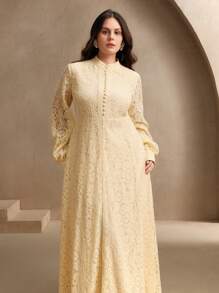 Anewsta Elegant Women's Lace Maxi Long Dress, Spring Outfits - Apricot - View 5