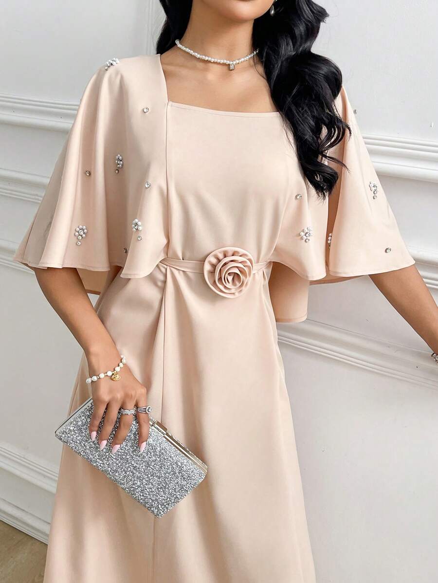 Modelyn Women's Simple & Fashionable Arabic Style Summer Dress Formal Dresses For Women Elegant - Apricot - View 1