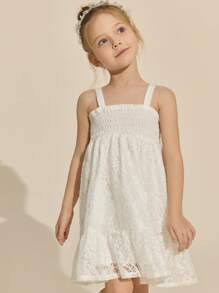 SHEIN Vestido elegante de encaje blanco para niñas, para la temporada de bodas - Blanco - Ver 4
