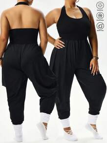 Easithlete Plus Size Women's Black Loose Sports Jumpsuit