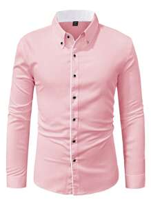 Manfinity Homme Men's Business Formal Collar Shirts Are Breathable, Comfortable And Soft. They Are Suitable For Daily Business, Office, Party And Banquet. They Will Be Suitable All Year Round. - Pink - View 3