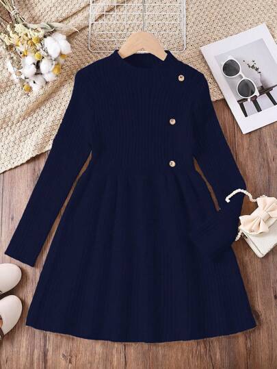 Sparklyn 青少年女孩时尚休闲优雅纯色针织毛衣连衣裙