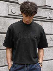 SWAVVY 男士针织休闲宽松短袖T恤，时尚日常穿着，夏季，学校 - 黑色 - 查看 1