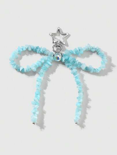 Kawaii 1 pièce Porte-clés élégant fait main en pierre naturelle bleue avec papillon et étoile en forme de nœud, design minimaliste, accessoire mode, convient aux femmes et aux filles, idéal pour un port quotidien, cadeau pour les fêtes