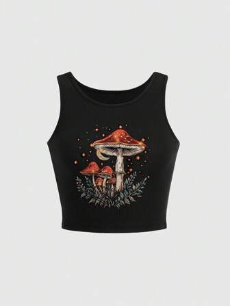 Grunge Punk Camiseta de tirantes ajustada con estampado de eslogan de calavera, estilo oscuro punk, horror, macabro, de talla grande