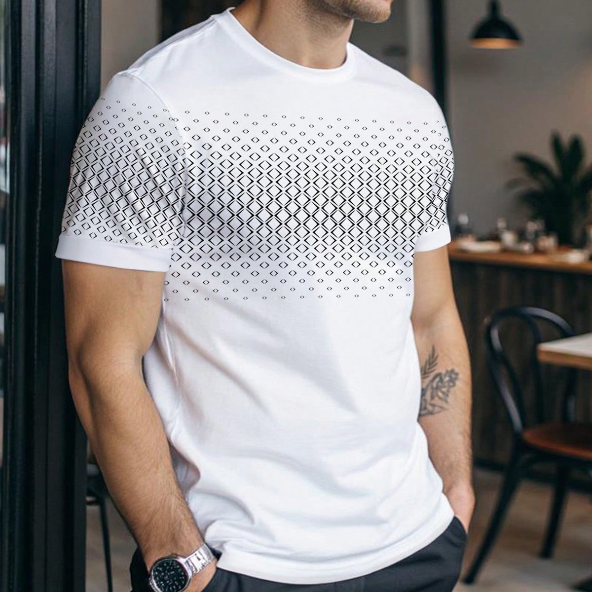 Camiseta casual de manga corta con cuello redondo y estampado para hombres, camiseta casual de uso diario para hombres