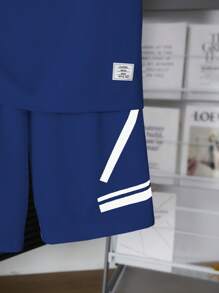 SHEIN Tween Boys Casual Graphic Printed Shirt And Shorts 2 Pieces Set, Summer Outfit, School, Campus, College Summer Holiday - Blue - View 5