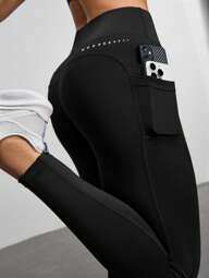 Easify SHEIN Sport Damen Yoga Leggings mit Tasche, Lässig Sport Strumpfhosen