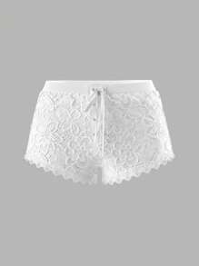 Sweetina Spring Summer Women Beach Going Out Cute White Lace Solid Color Low Waist Lace-Up Mini Shorts