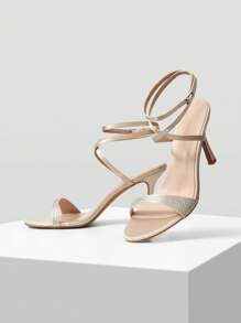 MOTF PREMIUM RHINESTONE ANKLE STRAP HEELED SANDALS - Champagne - View 9