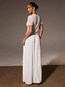 Athîral فستان مرقع موحد اللون من الشبك للنساء - أبيض - مشاهدة 4