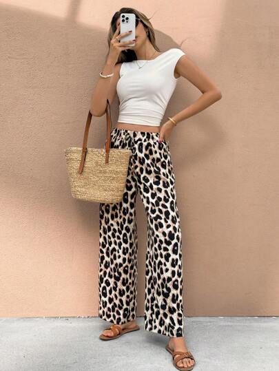 SHEIN Frenchy Women's Leopard Print Casual Relaxed Long Pants Women Summer Outfits Winter Cheetah