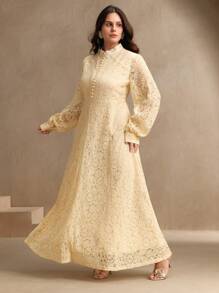 Anewsta Elegant Women's Lace Maxi Long Dress, Spring Outfits - Apricot - View 3