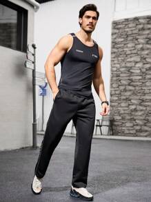 Gym Rark Men's Letter Print Drawstring Waist Casual Fitness Sports Pants Sweat Pants - Black - View 5