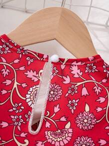 Young Girls Floral Print Dress With Ruffle Trim, Modest Style Suitable For Ramadan - Multicolor - View 4