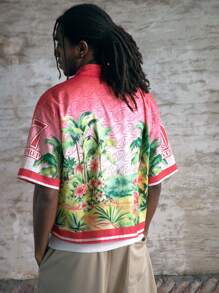 AXEPEAK 男士棕榈树印花休闲宽松梭织短袖衬衫 - 彩色 - 查看 2