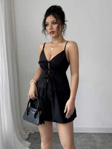 Chiquease Set de 2 piezas de camisola y shorts en unicolor informal, para el verano - Negro - Ver 3