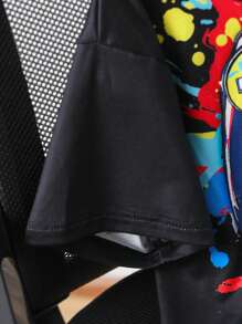 Set de 2 piezas de camiseta de manga corta y pantalones cortos con estampado gráfico de videojuegos para niños - Negro - Ver 7