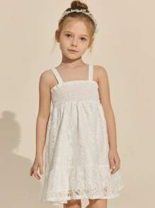 SHEIN Vestido elegante de encaje blanco para niñas, para la temporada de bodas - Blanco - Ver 5
