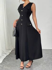 Modelyn Đầm dài cổ đứng thanh lịch cho nữ - màu đen - Xem 3
