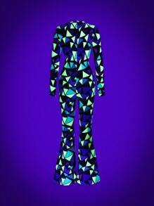 SHEIN LUNE Fluorescent Colorful Long Sleeve Jumpsuit (Random Cut) - Multicolor - View 2