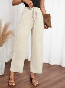 EMERY ROSE Women Casual Solid Color Side Ruffle Detail Pants