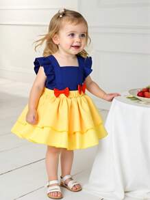Baby Girl Cute Contrast Color Ruffle Bow Dress