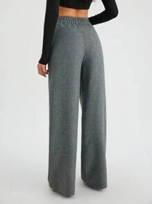 SHEIN Tall Women Wool Effect Solid Color Wide Leg Pants - Beige - View 2