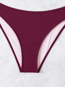 SHEIN Swim 女士度假海滩性感纯色比基尼套装 - 酒紅色 - 查看 4