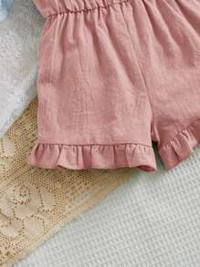 SHEIN Young Girl Net Fabric Solid Color Camisole Romper - Pink - View 4