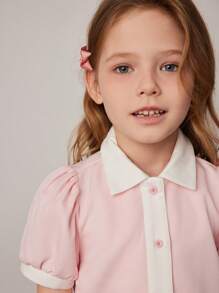 PrepCrw 2 件套年轻女孩春夏学院风粉色编织撞色领上衣和白色编织裤套装 - 彩色 - 查看 6