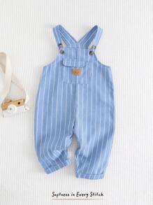 Cozy Pixies Bộ đồ liền thân sọc nhiều màu họa tiết gấu hoạt hình cho bé trai, thoải mái và đa năng - Màu xanh lam - Xem 3