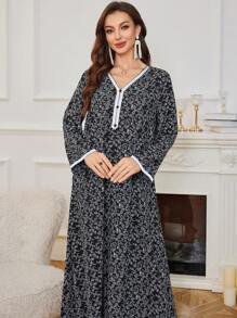Al Najma Elegant & Chic Color Block Panel Arabian Dress For Women, Arabian Dresses,Modest - Black - View 6