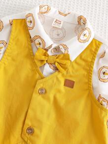 Cozy Pixies 2pcs Baby Boy Contrast Color 2 In 1 Shirt Collar Short Sleeve Top And Elastic Waist Shorts Set
