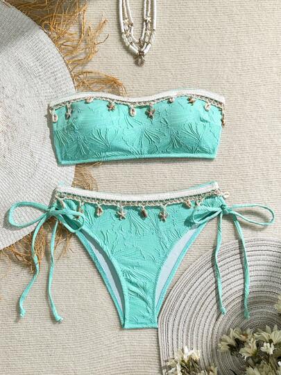 SHEIN Swim 女士海滩度假吊坠装饰比基尼套装