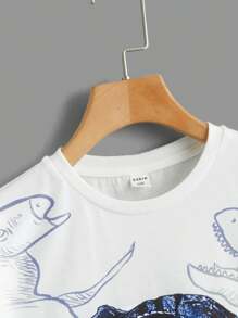 SHEIN Tween Boy Letter & Dinosaur Graphic T-Shirt, Casual Style Suitable For Summer Daily Wear - Blue - View 3