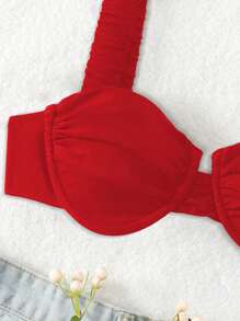 SHEIN Swim 女士泳装比基尼上衣，海滩和夏季 - 紅色 - 查看 5