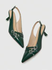 CUCCOO BIZCHIC Women's Adjustable Buckle Pointed Toe Fashion High Heel Shoes For Christmas Spring Shoes - Dark Green - View 9