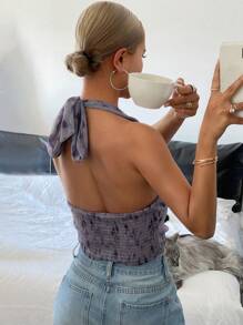 DAZY Top corto casual de verano de mujer con estampado tie-dye, cuello halter y cordón