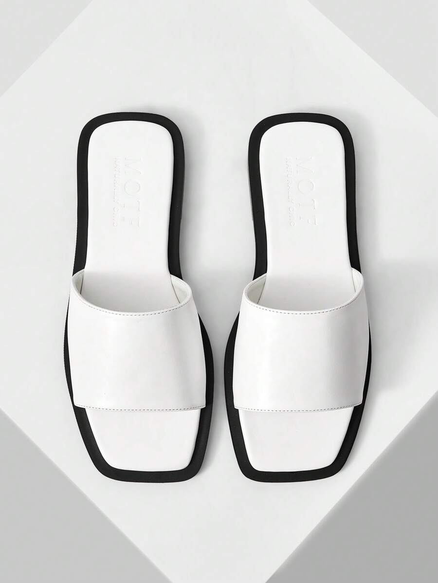 MOTF PREMIUM WOMEN'S COMFORTABLE DAILY CONTRAST TRIM SQUARE TOE FLAT SANDALS, SUMMER FOR CHRISTMAS - White - View 1