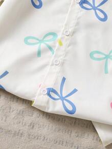 SHEIN Genkimix Kids Áo sơ mi đơn giản tay bồng in họa tiết hoa cho bé gái - Nhiều màu - Xem 5